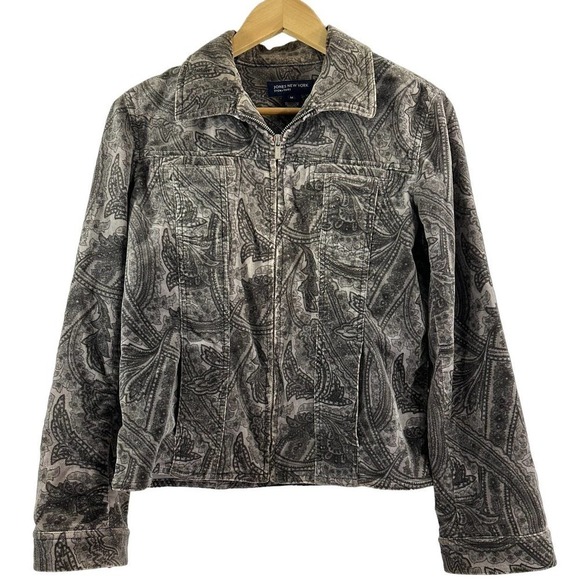 Jones New York Jackets & Blazers - Jones New York Signature Full Zip Gray Velvet Paisley Print Jacket Size Medium